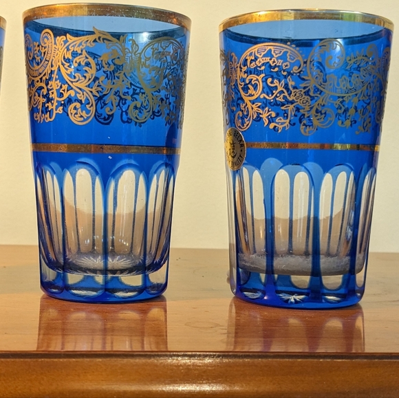 NWOT Vintage Cobalt Blue Glasses with Gold Trim - Picture 3 of 5